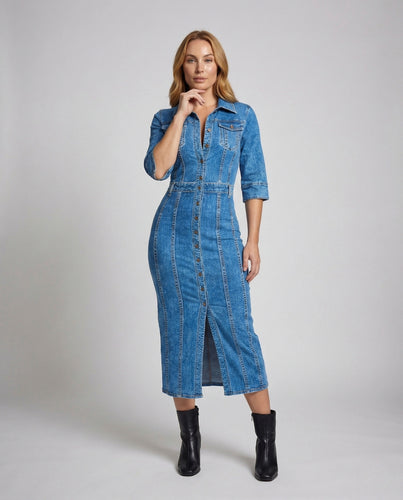 Damen Jeans Midikleid mit Knopfleiste