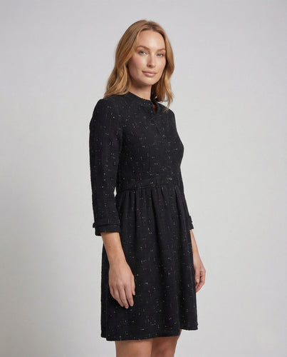 Damen Tweedoptik Kleid mit Knöpfen