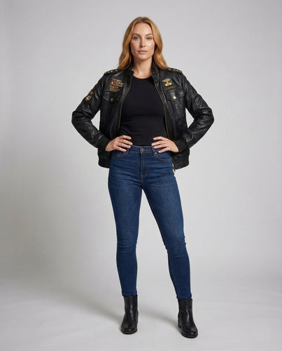 Damen Retro Fliegerjacke Lederoptik