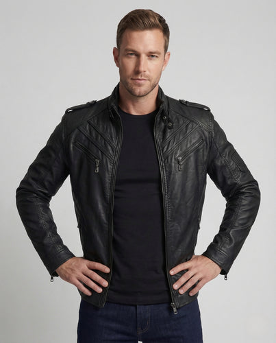 Herren Motorradjacke Kunstleder