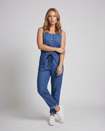 Damen Chambray Jumpsuit mit Tunnelzug