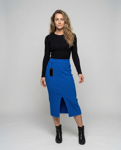 Damen Feinstrick Midirock mit Schlitz