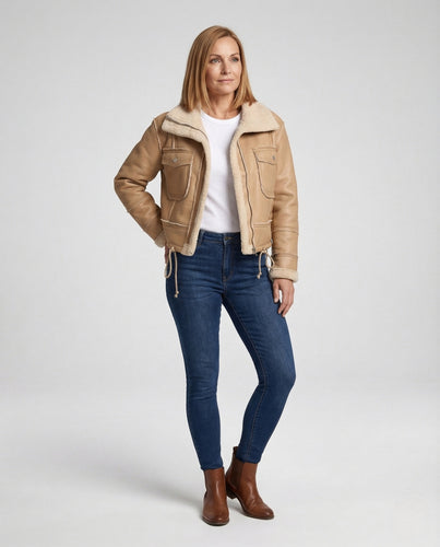 Damen Kunstlederjacke mit Teddyfutter