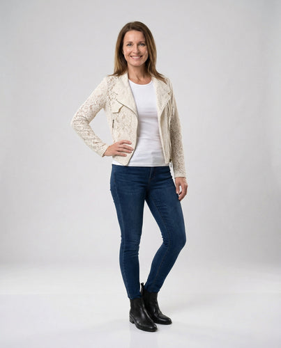 Damen Spitzen Bikerjacke Gefüttert