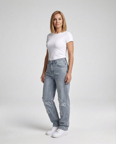 Unisex Vintage Jeans mit Kreuz Applikationen