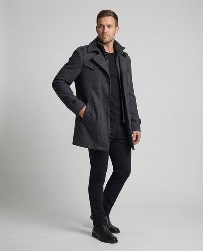 Herren Zweiteilige Wolljacke mit Kapuzenkragen & Lockere Passform | EB