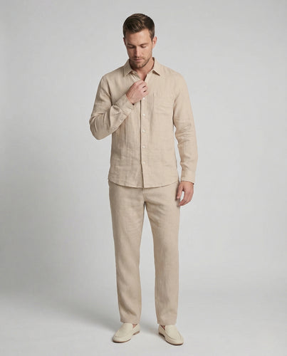 Herren Leinen Set mit Langarm Hemd & Lockerer Hose | EB