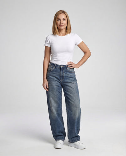 Damen High Waist Straight Jeans mit Washed Effekt