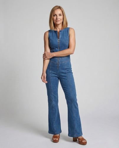 Damen Denim Overall tailliert mit herzförmigem Rückenausschnitt