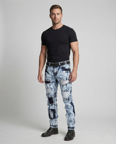 Herren Skinny Jeans mit Kniepatches Biker Denim
