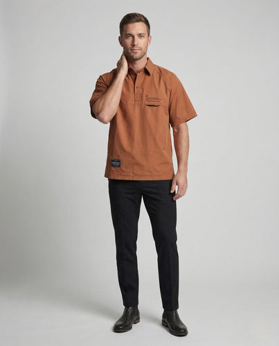 Herren Oversize Kurzarm Poloshirt mit Raglanärmeln und Logo Patch