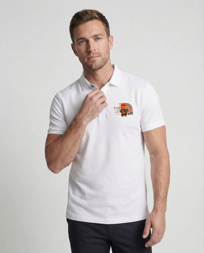 Herren Poloshirt mit Rückenprint und Boxy Fit