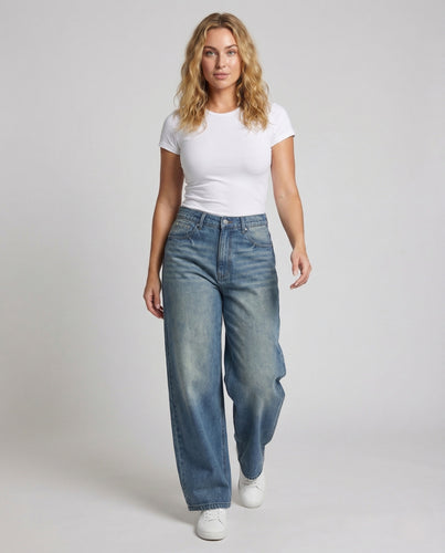 Damen Weitbein Jeans Locker Geschnitten mit Sichtbaren Nähten