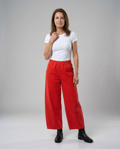 Damen Weiche Cordhose mit Weitem Bein und Elastischem Bund