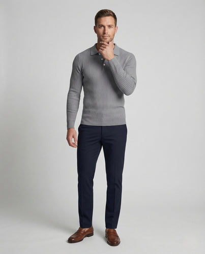 Herren Feinstrick Poloshirt mit Rippenstruktur Slim Fit