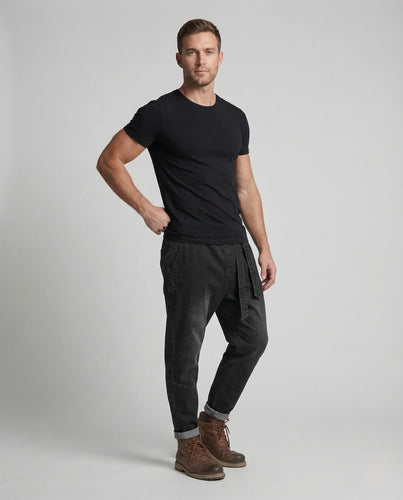 Herren Jeanshose Tapered Fit mit Elastischem Bund und Kordelzug