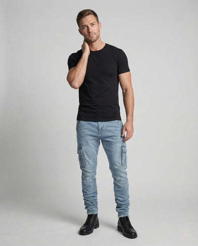 Herren Slim Fit Cargo Jeans mit Aufgesetzten Taschen
