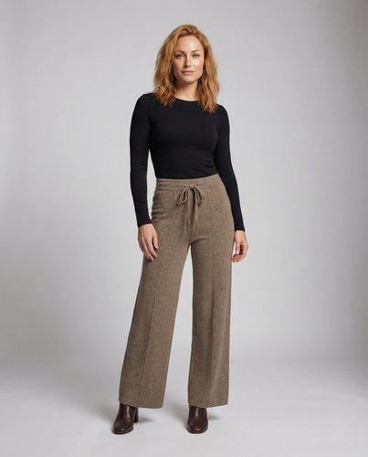 Damen Strickhose High Waist mit Bügelfaltenoptik und Kordelzug
