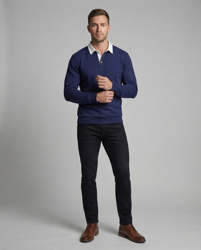 Herren Poloshirt Sweatshirt mit Kontrastkragen