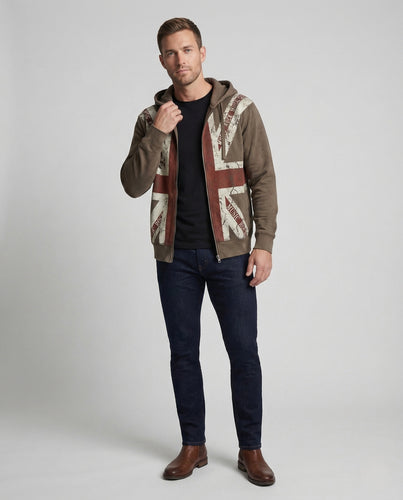 Unisex Vintage Hoodie Zipjacke mit Flaggenprint