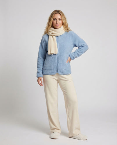 Damen Teddy Fleecejacke Reißverschluss Stehkragen Taschen