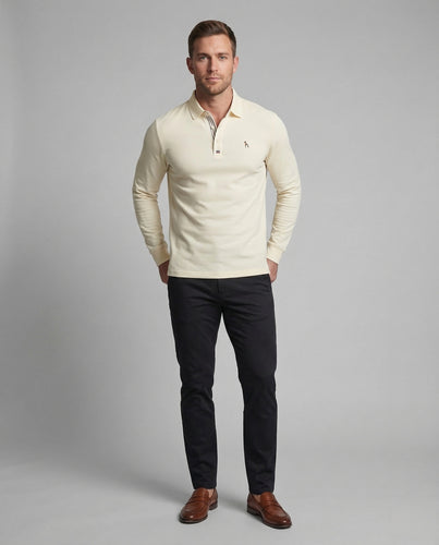 Herren Langarm Poloshirt Piqué Hemdkragen Sticklogo