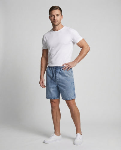 Unisex Jeans Shorts Elastischer Bund Tunnelzug