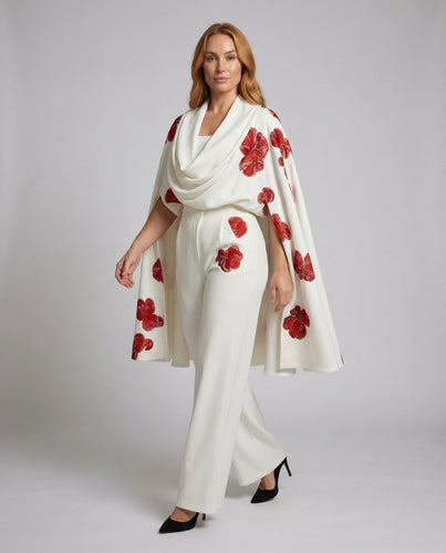 Damen Zweiteiler Cape Palazzo Hose Glitzer Applikationen