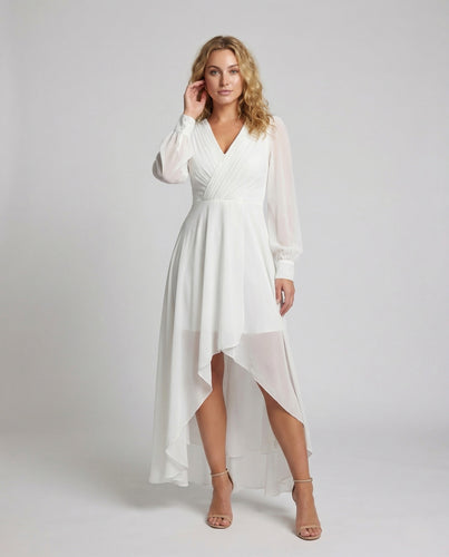 Damen Chiffon Abendkleid V Ausschnitt Asymmetrischer Saum