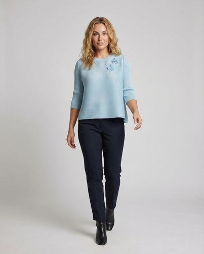 Damen Bluse Weit Blütenapplikation