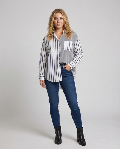 Damen Hemdbluse Streifen Knopfleiste