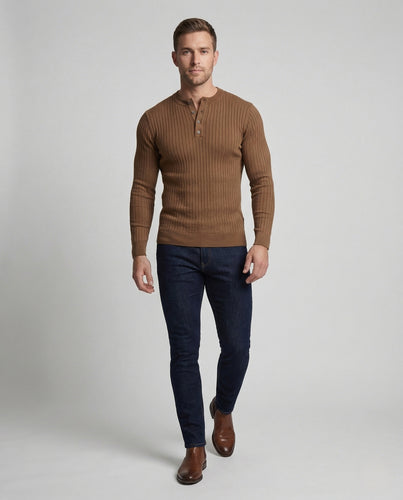 Herren Henley Strickpullover Knopfleiste