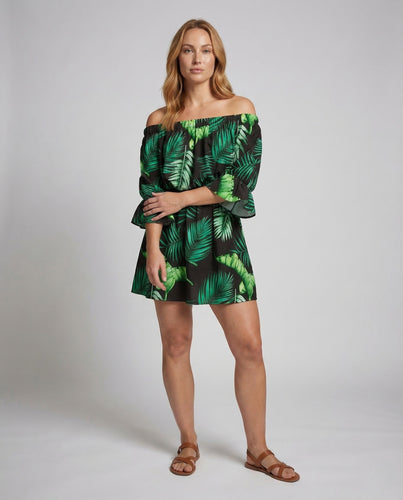 Damen Minikleid Schulterfrei Volant