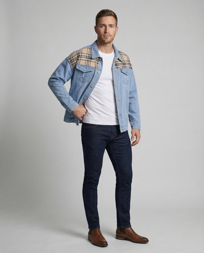 Herren Jeansjacke Karo Locker