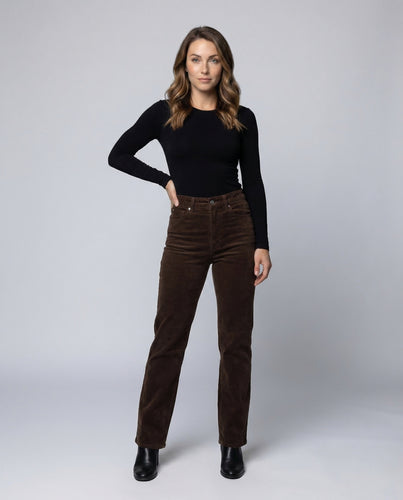 Damen Cordhose High Waist Weites Bein