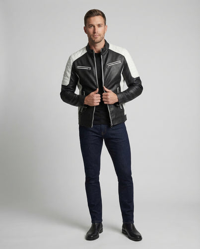 Herren Kunstleder Bikerjacke Steppschulter