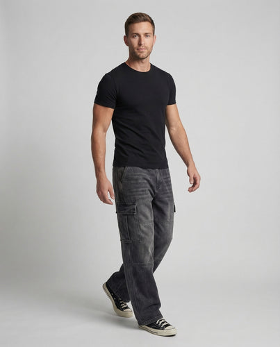 Unisex Jeans Cargohose Weit