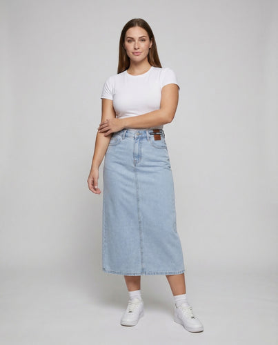 Damen Jeans Midirock Schlitz