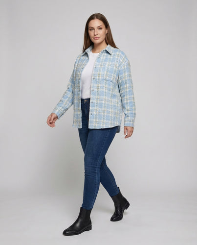 Damen Bouclé Overshirt Kariert