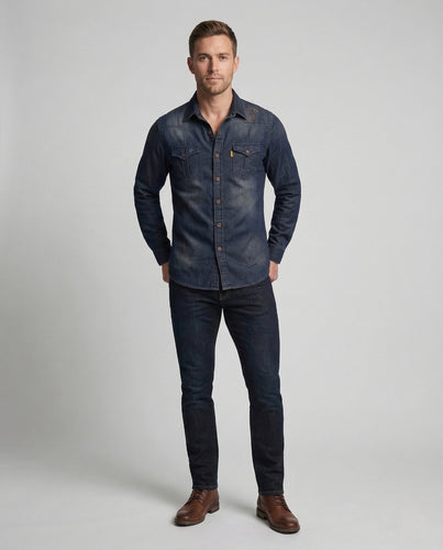 Herren Jeanshemd Slim Brusttaschen