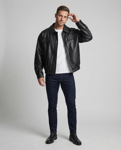 Herren Kunstleder Blouson Oversize