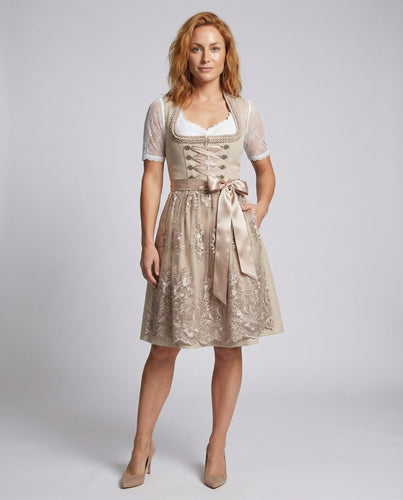 Damen Traditionelles Dirndlkleid mit Schnürmieder, Schürze & Spitzenbluse | EB