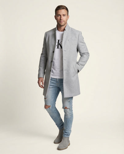 Herren Mid-Length Mantel mit Schmaler Silhouette & Stehkragen | EB