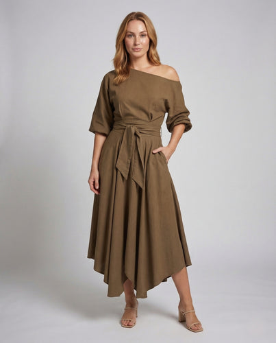 Damen Wickel Midikleid Godetrock
