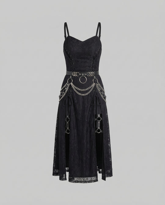 Damen Gothic Minikleid Spitze O Ring