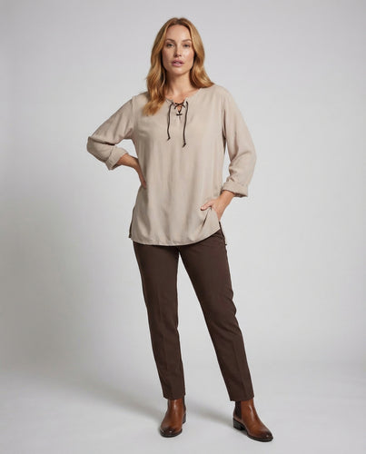 Damen Oversize Tunika Schnürkragen
