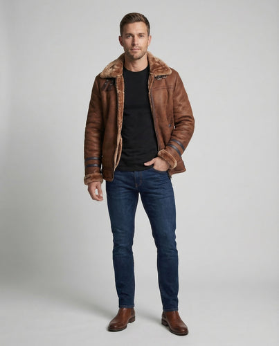 Herren Aviatorjacke Teddyfutter