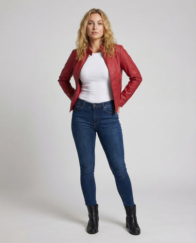 Damen Kunstlederjacke Tailliert Stehkragen