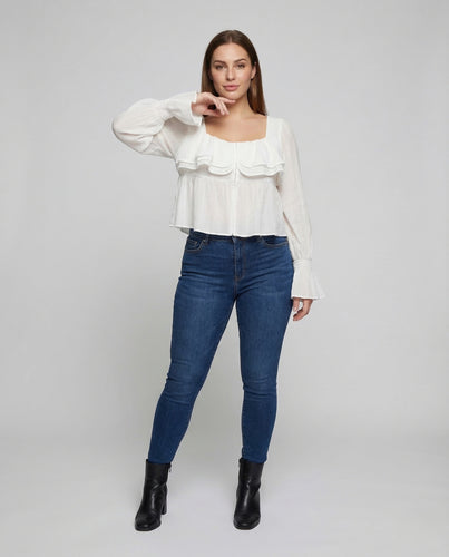 Damen Carmenbluse Rüschen Puffärmel