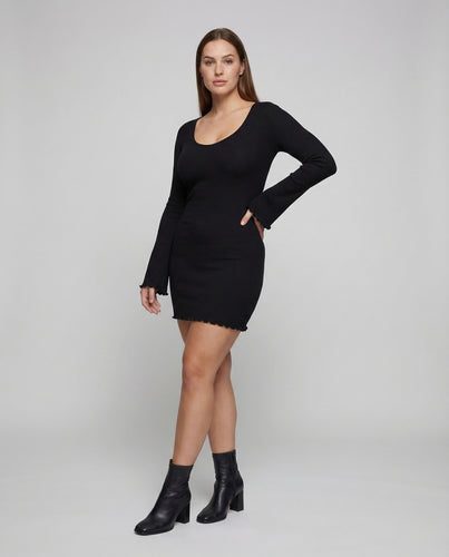 Damen Ripp Minikleid Langarm V Ausschnitt